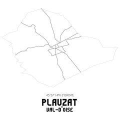 PLAUZAT Val-d'Oise. Minimalistic street map with black and white lines.