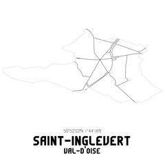 SAINT-INGLEVERT Val-d'Oise. Minimalistic street map with black and white lines.