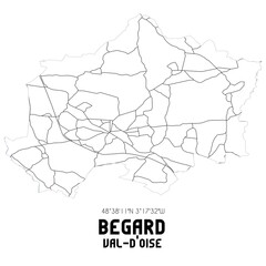 BEGARD Val-d'Oise. Minimalistic street map with black and white lines.