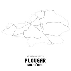 PLOUGAR Val-d'Oise. Minimalistic street map with black and white lines.