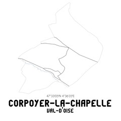 CORPOYER-LA-CHAPELLE Val-d'Oise. Minimalistic street map with black and white lines.