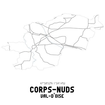 CORPS-NUDS Val-d'Oise. Minimalistic street map with black and white lines.
