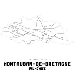 MONTAUBAN-DE-BRETAGNE Val-d'Oise. Minimalistic street map with black and white lines.