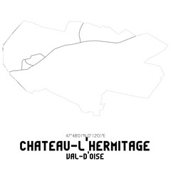CHATEAU-L'HERMITAGE Val-d'Oise. Minimalistic street map with black and white lines.