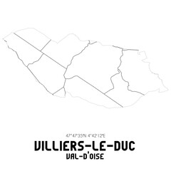 VILLIERS-LE-DUC Val-d'Oise. Minimalistic street map with black and white lines.