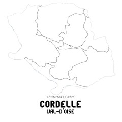 CORDELLE Val-d'Oise. Minimalistic street map with black and white lines.