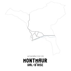 MONTMAUR Val-d'Oise. Minimalistic street map with black and white lines.