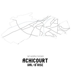 ACHICOURT Val-d'Oise. Minimalistic street map with black and white lines.