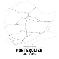 MONTEROLIER Val-d'Oise. Minimalistic street map with black and white lines.