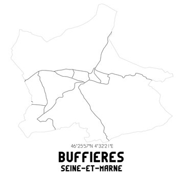 BUFFIERES Seine-et-Marne. Minimalistic street map with black and white lines.
