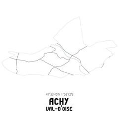 ACHY Val-d'Oise. Minimalistic street map with black and white lines.