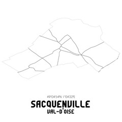 SACQUENVILLE Val-d'Oise. Minimalistic street map with black and white lines.
