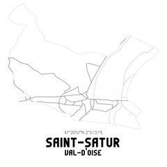 SAINT-SATUR Val-d'Oise. Minimalistic street map with black and white lines.