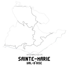 SAINTE-MARIE Val-d'Oise. Minimalistic street map with black and white lines.