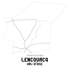 LENCOUACQ Val-d'Oise. Minimalistic street map with black and white lines.