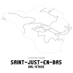 SAINT-JUST-EN-BAS Val-d'Oise. Minimalistic street map with black and white lines.