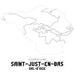Obraz premium SAINT-JUST-EN-BAS Val-d'Oise. Minimalistic street map with black and white lines.
