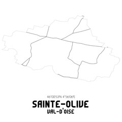 SAINTE-OLIVE Val-d'Oise. Minimalistic street map with black and white lines.