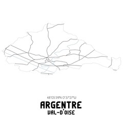 ARGENTRE Val-d'Oise. Minimalistic street map with black and white lines.