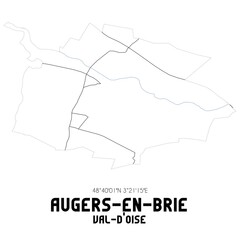 AUGERS-EN-BRIE Val-d'Oise. Minimalistic street map with black and white lines.