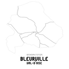 BLEURVILLE Val-d'Oise. Minimalistic street map with black and white lines.