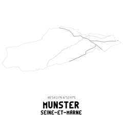 MUNSTER Seine-et-Marne. Minimalistic street map with black and white lines.