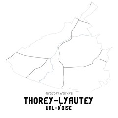 THOREY-LYAUTEY Val-d'Oise. Minimalistic street map with black and white lines.