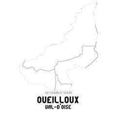 OUEILLOUX Val-d'Oise. Minimalistic street map with black and white lines.
