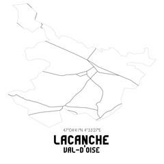 LACANCHE Val-d'Oise. Minimalistic street map with black and white lines.