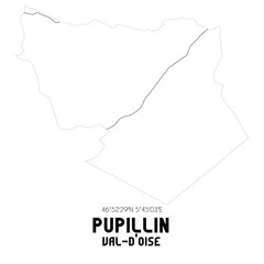 PUPILLIN Val-d'Oise. Minimalistic street map with black and white lines.