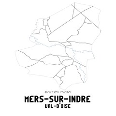 MERS-SUR-INDRE Val-d'Oise. Minimalistic street map with black and white lines.