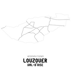 LOUZOUER Val-d'Oise. Minimalistic street map with black and white lines.