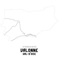 VALONNE Val-d'Oise. Minimalistic street map with black and white lines.