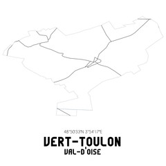 VERT-TOULON Val-d'Oise. Minimalistic street map with black and white lines.