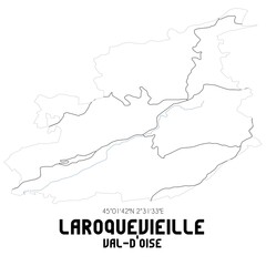 LAROQUEVIEILLE Val-d'Oise. Minimalistic street map with black and white lines.