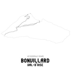 BONVILLARD Val-d'Oise. Minimalistic street map with black and white lines.