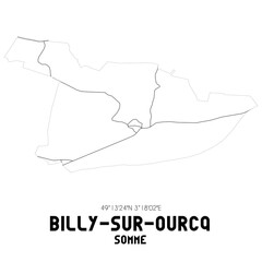 BILLY-SUR-OURCQ Somme. Minimalistic street map with black and white lines.