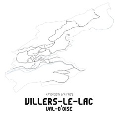 VILLERS-LE-LAC Val-d'Oise. Minimalistic street map with black and white lines.