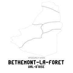 BETHEMONT-LA-FORET Val-d'Oise. Minimalistic street map with black and white lines.