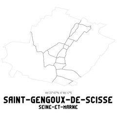 SAINT-GENGOUX-DE-SCISSE Seine-et-Marne. Minimalistic street map with black and white lines.
