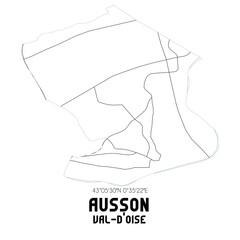 AUSSON Val-d'Oise. Minimalistic street map with black and white lines.
