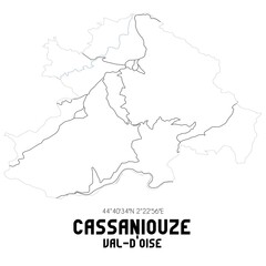 CASSANIOUZE Val-d'Oise. Minimalistic street map with black and white lines.