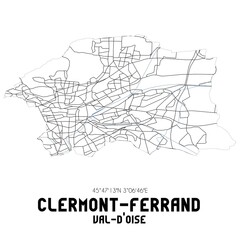 Fototapeta na wymiar CLERMONT-FERRAND Val-d'Oise. Minimalistic street map with black and white lines.