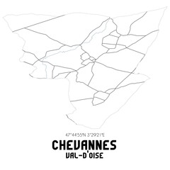 CHEVANNES Val-d'Oise. Minimalistic street map with black and white lines.