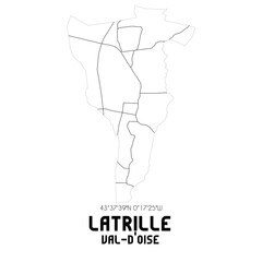 LATRILLE Val-d'Oise. Minimalistic street map with black and white lines.