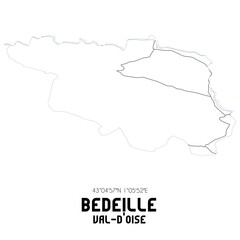 BEDEILLE Val-d'Oise. Minimalistic street map with black and white lines.