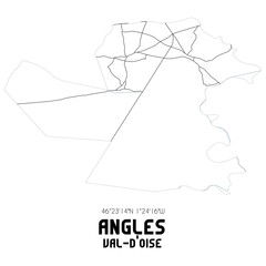 ANGLES Val-d'Oise. Minimalistic street map with black and white lines.