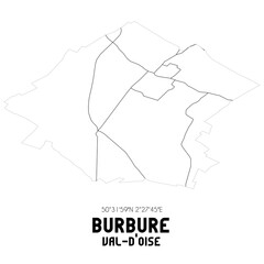 BURBURE Val-d'Oise. Minimalistic street map with black and white lines.
