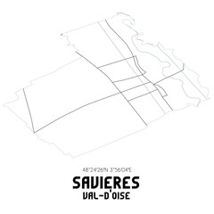 SAVIERES Val-d'Oise. Minimalistic street map with black and white lines.
