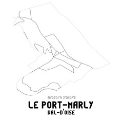 LE PORT-MARLY Val-d'Oise. Minimalistic street map with black and white lines.